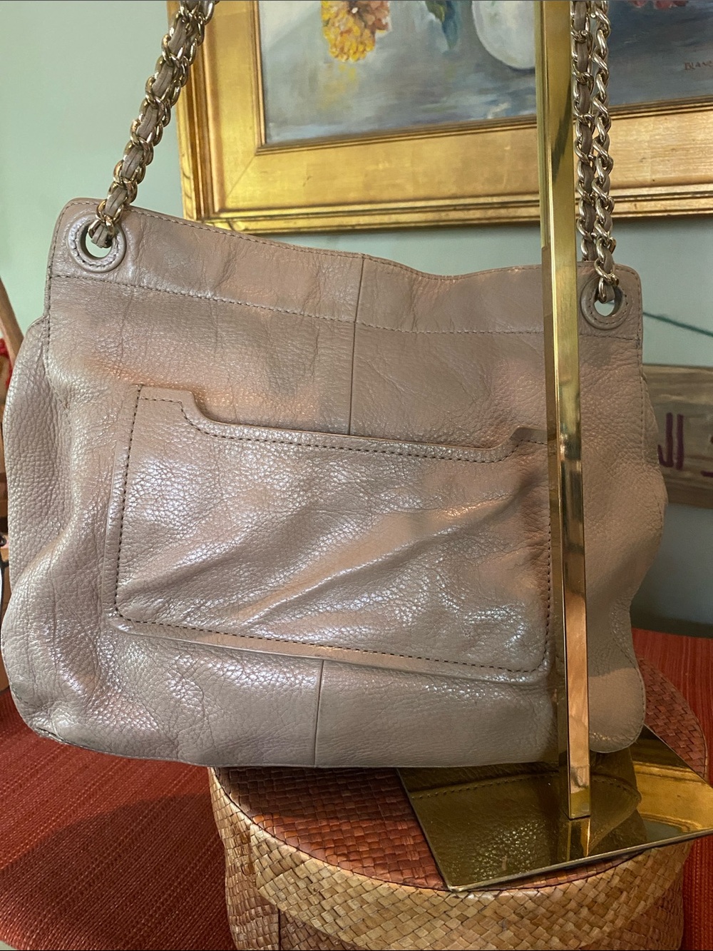 Tory Burch Taupe Leather Marion Saddle Bag Purse. - Picture 6 of 11